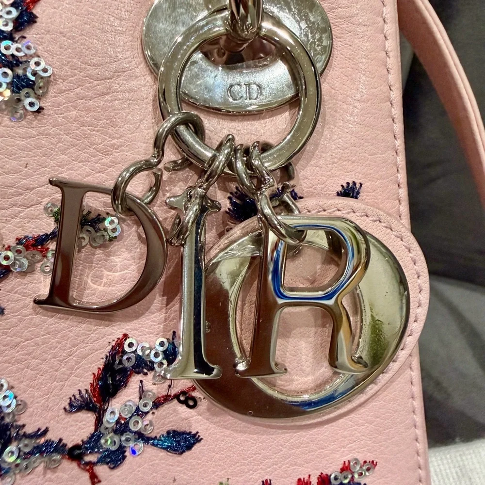 Limited Edition Lady Dior Pink Embroidered Sequin Floral Bag Christian Dior - Picture 8 of 17